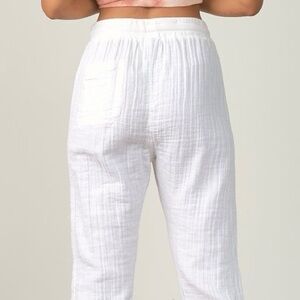 NWT Elan White Jogger 100% COTTON pockets‎ cool light weight tie waist lounge